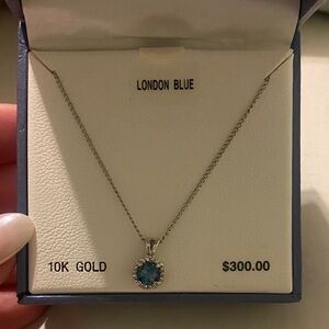 10K Gold Silver Necklace with Blue Pendant